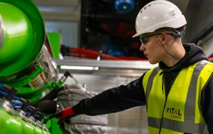 Servisni tehničar održava industrijsku kransku opremu